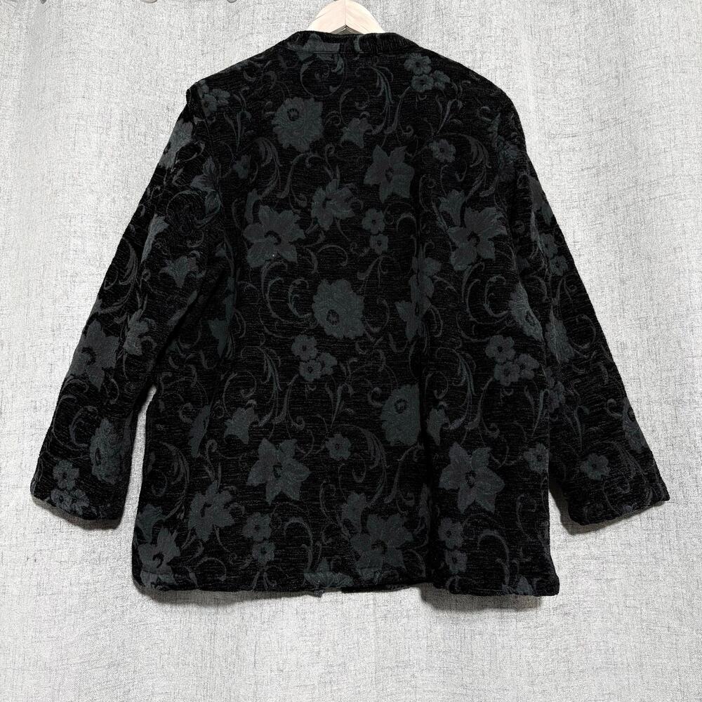 Ulla Popken Jacket Women 16/18 Black Silk Gray Open Front Wearable Art Tapestry - Picture 2 of 8